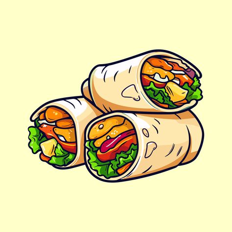 Wrap Illustration Food, Shawarma Illustration, Vector Food Art, Canned Food Illustration, Snacks Illustration, Fast Food Illustration, Menu Poster, Digital Food, Ghibli Tattoo