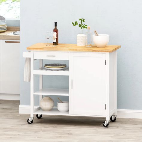 Prep & Savour Kitchen Cart Solid Wood | Wayfair Extra Counter Space, Rolling Kitchen Cart, Cart With Wheels, Rolling Kitchen Island, Kitchen Necessities, Solid Wood Kitchens, Kitchen Island Cart, Studio Kitchen, Kitchen Roll