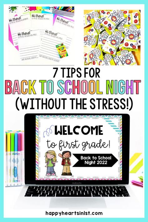 7 Tips for Back to School Night without the Stress from Happy Hearts in 1st Blog Post
Back to School Night powerpoint template slides for Meet the Teacher Night Presentation
Back to School Night Writing Activity for kindergarten, first grade, and second grade students
Gift for parents. Writing Mentor Texts, Meet The Teacher Night, Tips For Teachers, Parent Night, Teachers Toolbox, Student Birthdays, First Year Teaching, Teacher Material, Back To School Night