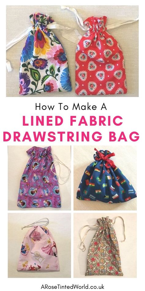 How To Make Lined Drawstring Bags, Reusable Fabric Gift Bags Free Pattern, Lined Gift Bag Tutorial, How To Sew A Lined Drawstring Bag, Mini Drawstring Bag Sewing Pattern, How To Sew A Pouch Bag, Making A Drawstring Bag, Drawstring Shoe Bag, Lined Drawstring Bag Diy