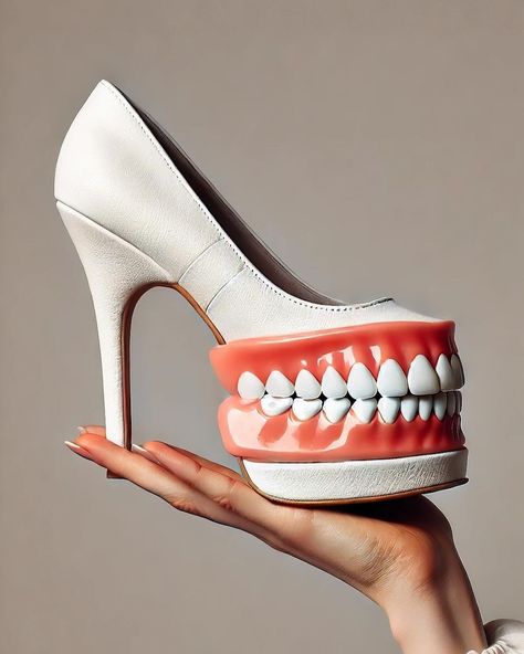 Teeth shaped high heels? 📌 by @designideahub Strange Shoes, Weird Shoes, Crazy Heels, Teeth Shape, Life Partner, Shoe Art, Tooth Fairy, Crazy Shoes, Wonderful Things