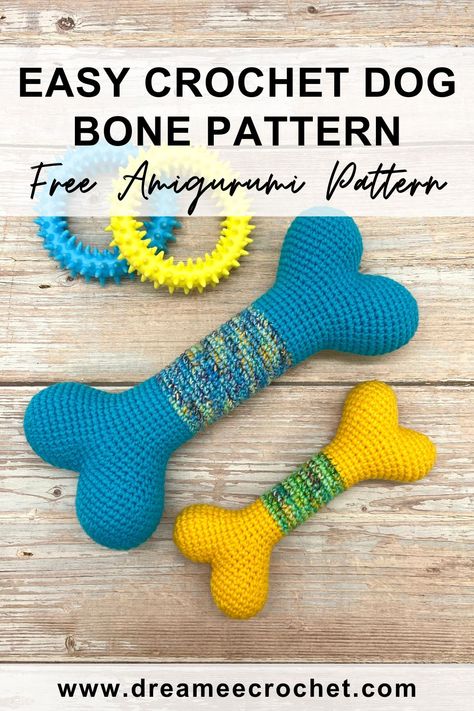 Easy Crochet Dog Bone Pattern, Free Amigurumi Pattern Crochet Dog Bone Pattern Free, Crochet Dog Toys Free Pattern, Crochet Dog Bone, Crochet Dog Toys, Crochet Dog Accessories, Crochet Bone, Dog Toy Crochet, Easy Crochet Dog, Dog Bone Pattern