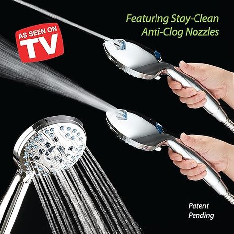 MORE WATER PRESSURE, LESS CLEANING - Revolutionary AquaCare hand shower features advanced 8-setting 5-zone Powerhead with Self-clean Anti-clog Nozzles that prevent accumulation of grime inside. Clean Tub, Power Wash, Tub Tile, Tub Cleaner, Rv Parts And Accessories, Handheld Shower Head, Shower Cleaner, Ceiling Fan In Kitchen, Hand Held Shower