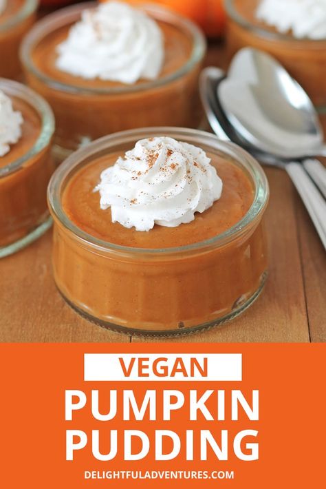 This dairy free pumpkin pudding recipe is going to quickly become a new fall favourite! Top it with coconut whipped cream or serve it on its own. It's a simple egg free pumpkin dessert that takes a short amount of time to prepare and will make everyone happy. #pumpkin #pumpkindessert #vegandessert #kidfriendly #veganpumpkinrecipe #pumpkinpudding #veganpumpkinpudding Vegan Pumpkin Pudding, Pumpkin Pudding Recipes, Dairy Free Pudding, Vegan Pumpkin Pie Recipe, Patisserie Vegan, Vegan Pudding, Dairy Free Pumpkin, Dessert Oreo, Vegan Pumpkin Recipes