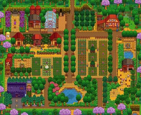 Stardew Valley Farm, Stardew Farms, Stardew Valley Layout, Stardew Valley Tips, Stardew Valley Farms, Valley Game, Farm Layout, Farm Design, Terraria