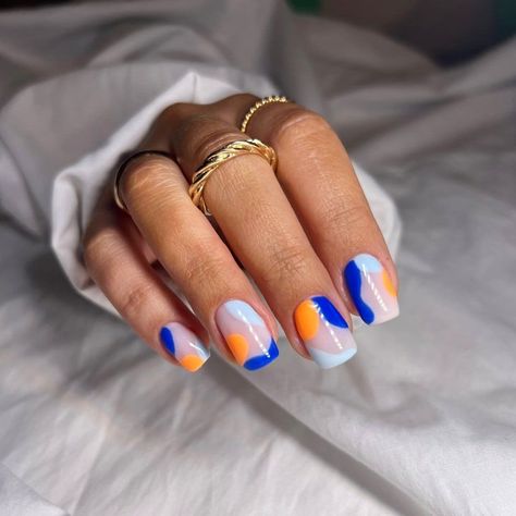 💡 Chic and unique royal blue and orange nail designs are here. Discover over 33 ideas, ranging from simple to sophisticated styles for a trendy manicure. Get inspired by the best nail design ideas and nail art for orange nails - from almond, coffin, short or square nails, this article has it covered. Cute Blue Nail Designs, Blue And Orange Nails Designs, Royal Blue And Orange, Orange Nail Art, Trendy Manicure, Royal Blue Nails, Sheer Nails, Orange Nail Designs, Orange Nail