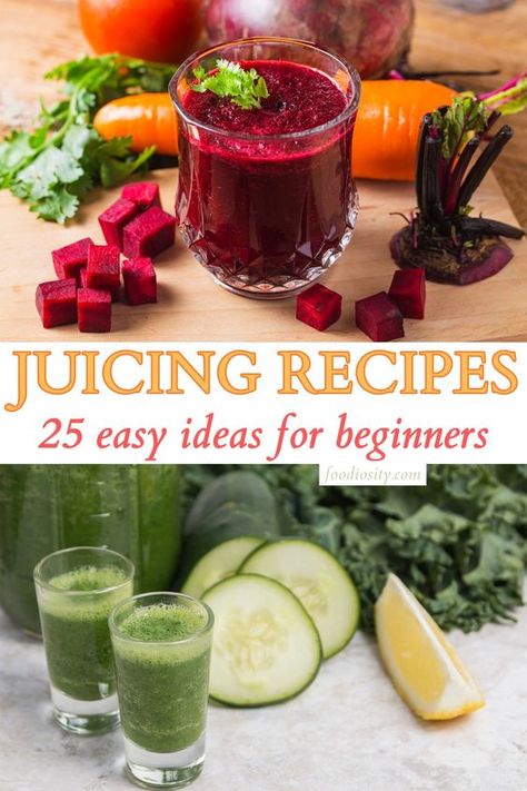 25 Juicing Recipes - Easy Ideas For beginners - Foodiosity Veggie Drinks Healthy, Best Healthy Juice Recipes, Juice Blends Recipes, Juices For Juicer, Juicing Recipes For Digestion, Detoxing Juice Recipes, Daily Juicing Recipes, Beat Juice Benefits, Ninja Juice Recipes Blenders