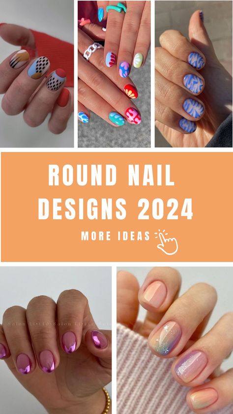 Round Nail Designs 2024 Summer Acrylic Nails Round, Short Accent Nails, Simple Nail Designs Round Shape, Cute Round Nails Designs, Spring Nails Short Round, Nail Designs For Round Nails, Acrylic Round Nails, Spring Nails Round, Spring Round Nails