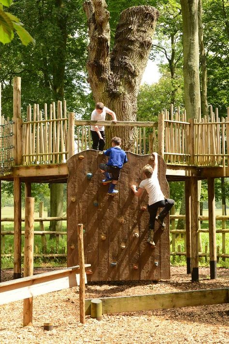 Woodland Play Area, Tree House Playground, Holkham Hall, Kids Outdoor Playground, Backyard Fort, Kids Yard, Kids Play Spaces, Kids Forts, Tree House Diy