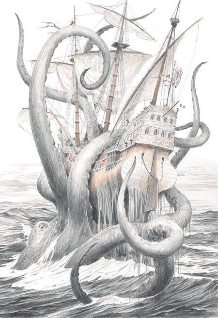 Ship Mast, Kraken Tattoo, Kraken Art, Sea Shanty, Octopus Drawing, Octopus Tattoo Design, Pirate Tattoo, Nautical Tattoo, Pirate Art