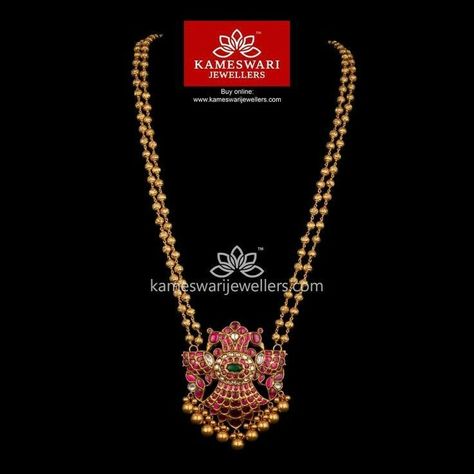 Kameswari Jewellers, Gold Temple Jewellery, Antique Necklaces Design, Gold Jewelry Outfits, Antique Gold Jewelry Indian, Gold Jewelry Simple Necklace, Pearl Necklace Designs, Gold Necklace Indian Bridal Jewelry, Beaded Necklace Designs