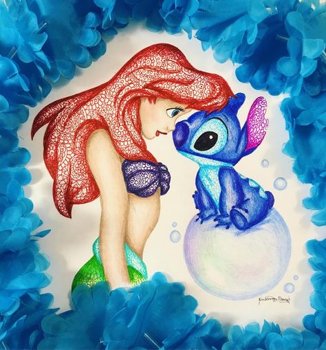 Ariel [as a mermaid] & Stitch (Edits by Kristina_Illustrations @Instagram) #TheLittleMermaid #LiloAndStitch Stitch Edits, Ariel Tattoo, Little Mermaid Tattoo, Stitch Tattoo, Mermaid Stuff, Mermaid Tattoo, Disney Princess Drawings, Princess Drawings, Nature Instagram