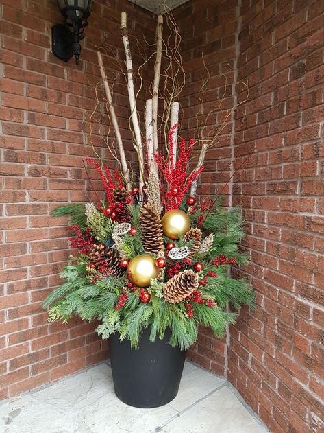 Winter Planters, Porch Pots, Christmas Urns, Outdoor Christmas Planters, Holiday Planter, Outside Christmas Decorations, Winter Planter, Christmas Pots, Christmas Planters