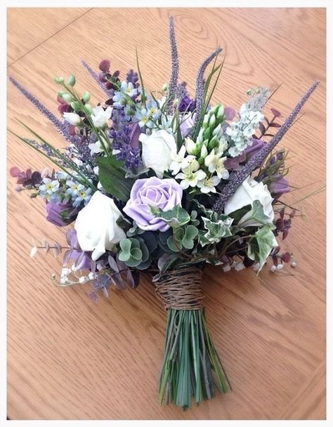 Boho Rustic Wedding Bouquets That Really Inspire Artificial Wedding Bouquets, Purple Wedding Bouquets, Lavender Bouquet, Rustic Wedding Bouquet, Lilac Wedding, Purple Wedding Flowers, Lilac Lavender, Succulent Wedding, Lavender Wedding