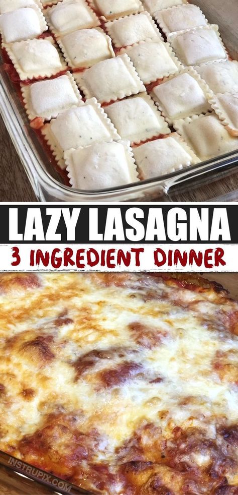 Busy Weeknight Meals, Baked Ravioli Casserole, 3 Ingredient Dinners, Baked Ravioli, Lazy Lasagna, Lazy Dinners, Ravioli Bake, Favorite Dinner, Favorite Recipes Dinner