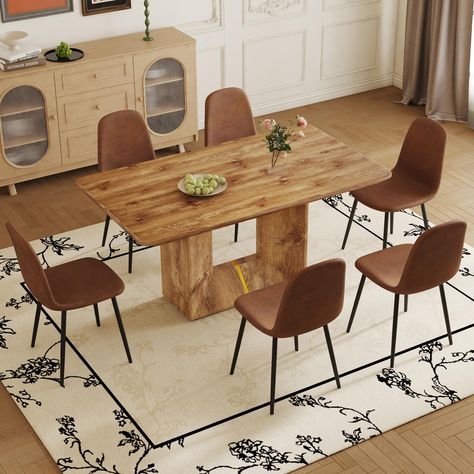 PRICES MAY VARY. Spacious Dining Area: The dining table set features a large 63-inch tabletop, accommodating 6-8 diners comfortably. This dining set is perfect for family gatherings or hosting friends. Its sturdy and durable design ensures long-term stability, making it an ideal choice for both dining and kitchen tables. Elegant Design: This dining set includes a 1.8-inch thick MDF tabletop, showcasing an elegant marble-like texture. The dining table set serves as a visual focal point in your ki Mdf Table, English Living Room, Decorative Styles, Table And Chair Set, Furniture Table, Sofa Bed With Storage, Cool Tables, Table Table, Table And Chair