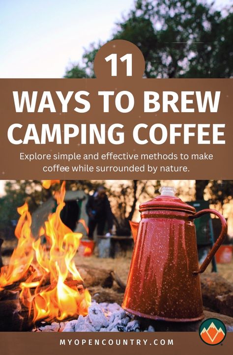 Explore simple and effective methods to make coffee while surrounded by nature. This pin includes easy recipes and tips on choosing the right gear to brew hot, comforting coffee, enhancing your camping mornings effortlessly. Whether you're using a percolator, a portable coffee maker, or improvising, we have all the instructions you need. | Learn more about Camping Menu Coffee While Camping, Camping Coffee Maker, Camping Drinks, Camping Menu, Ways To Make Coffee, Camping Products, Portable Coffee Maker, Camping Breakfast, Camping Inspiration