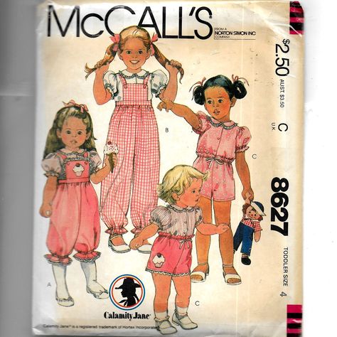 This is a cut  pattern . The envelope is a little worn and torn pieces have been repaired with tape.  The pattern is a size 4.  Please email me if you have any questions. Blouse Dress Pattern, Mccalls Patterns Vintage, Clothes Drawing, Calamity Jane, Overalls Shorts, Vintage Toddler, Short Blouses, Raggedy Ann And Andy, Dress Making Patterns