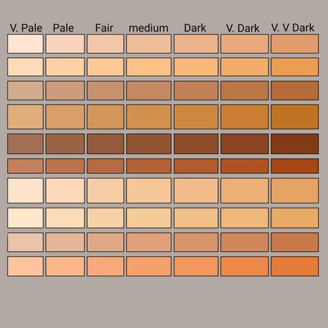 From top to bottom: 2 rows of white skin, 2 rows of brown skin, 2 rows of black skin, 2 rows of "asian" skin and 2 rows of a more reddish/pinkish shade of brown Skin Tones Palette, Shade Of Brown, Asian Skin, Drawing Things, White Skin, Shades Of White, Brown Skin, Skin Tones, Shades