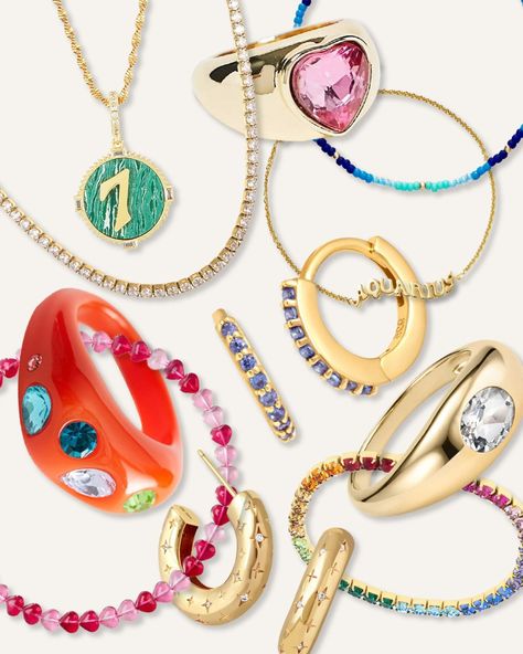 From rainbow diamante jewels to chunky gold hoops and rings, these are the only jewellery styles gen-Z girls will be seen in this season. Gen Z Accessories, Gen Z Jewelry, Jewellery Guide, Gen Z, Gold Hoops, Wedding Nails, Trending Accessories, Style Guides, Jewelry Pieces