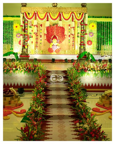 Dhoti Ceremony Decoration - Aica Events Half Saree And Dhoti Function Decoration, Dothi Function Decoration, Dhoti Function Invitation Cards, Dhoti Ceremony Decorations, Dhoti Ceremony Invitation, Dhoti Ceremony, Saree Function, Half Saree Function, Wedding Entrance Decor