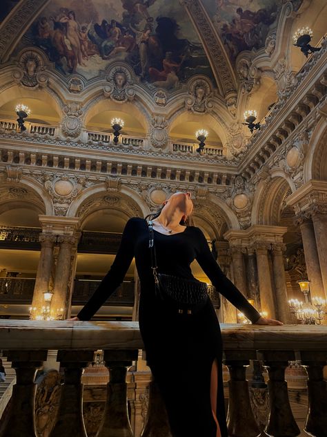 Girl in the black dress at opera the Garnier in paris Opera Instagram Pictures, Opera Garnier Photoshoot, Palais Garnier Photoshoot, Opera Garnier Paris Outfit, Opera Aesthetic Outfit, Opera House Outfit, Opera Photoshoot, Paris Aethetic, Opera Outfits