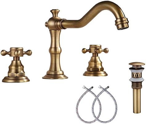 Antique Brass Bathroom Faucet, Bathroom Vanity Faucets, Antique Brass Faucet, Antique Brass Bathroom, Brass Bathroom Faucets, Industrial Bathroom Vanity, Bathroom Faucets Waterfall, Bronze Bathroom, Vanity Faucet