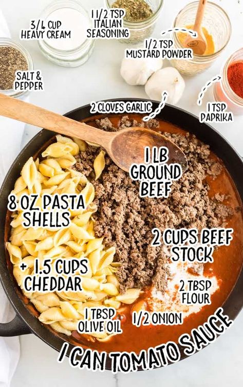 Pasta Shells With Ground Beef, Shells With Ground Beef, Creamy Beef And Shells, Beef And Shells, Beef Pasta Recipes, Shells Recipe, Pasta Shells, Beef Pasta, Stuffed Shells Recipe