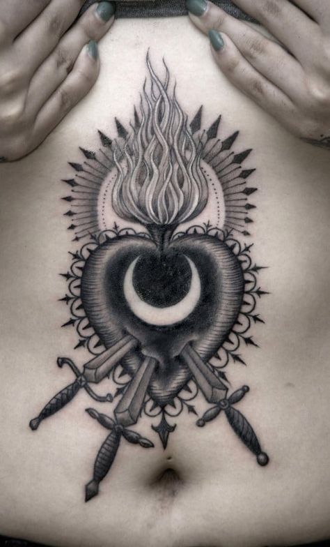 15 Intense Sacred Heart Tattoos Milagros Tattoo, Sacred Heart Tattoo Traditional, Altar Tattoo, Sagrado Corazon Tattoo, Luna Tattoo, Mangas Tattoo, Hawk Tattoo, Sacred Heart Tattoos, Saved Tattoo