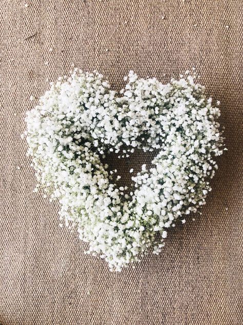 Baby Door Wreaths, Heart Shaped Wreath, Heirloom Traditions Paint, Baby Shower Wreath, Heart Shaped Wreaths, Baby S Breath, Heart Wreath, Wreath Tutorial, Floral Foam