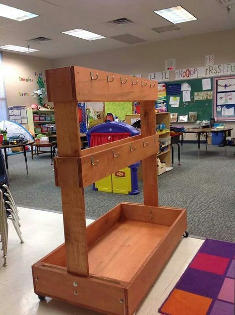 Backpack storage for the classroom! Genius! Backpack Rack Classroom, Preschool Coat Storage Ideas, Classroom Coat Storage Ideas, Student Backpack Storage Classroom, Storing Backpacks In Classroom, Bookbag Storage Classroom, Classroom Backpack Storage, Classroom Backpack Storage Ideas, Backpack Storage Classroom