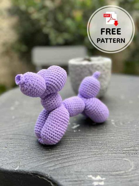 Beginner Friendly Free Crochet Balloon Dog Balloon Dog Amigurumi, Crochet Balloon Animals Free Pattern, Crochet Ballon Animals Pattern, Amigurumi Balloon Dog Free Pattern, Mini Balloon Dog Crochet Pattern Free, Ballon Animal Crochet, Ballon Dog Crochet Pattern, Balloon Animal Crochet Pattern Free, Crochet Balloon Animal Free Pattern