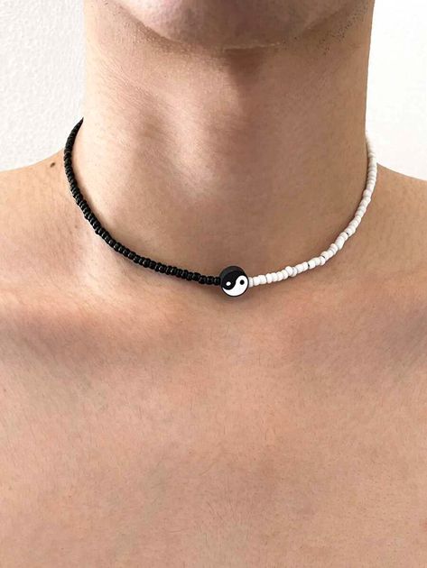 Men Yin & Yang Detail Beaded Necklace | SHEIN USA Handmade Black Necklaces, Yin Yang Beaded Necklace, Shein Beaded Necklace, Bead Jewelry For Men, Beads Necklace For Boys, Necklace For Men Beads, Beaded Bracelets Boys, Man Beaded Necklace, Diy Necklace For Men