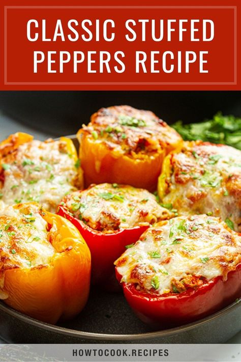 When you want to make a weekend dinner the whole family will love or impress guests, there’s few dishes better than this classic stuffed peppers recipe! This classic stuffed bell peppers dish uses lean ground turkey for a healthier profile plus features an easier way to prep the peppers so you’ll stress less too! Classic Stuffed Bell Peppers, Classic Stuffed Peppers Recipe, Classic Stuffed Peppers, Cooking Stuffed Peppers, Bell Pepper Recipe, Best Stuffed Pepper Recipe, Easy Stuffed Pepper Recipe, Beautiful Meals, Stuffed Bell Pepper