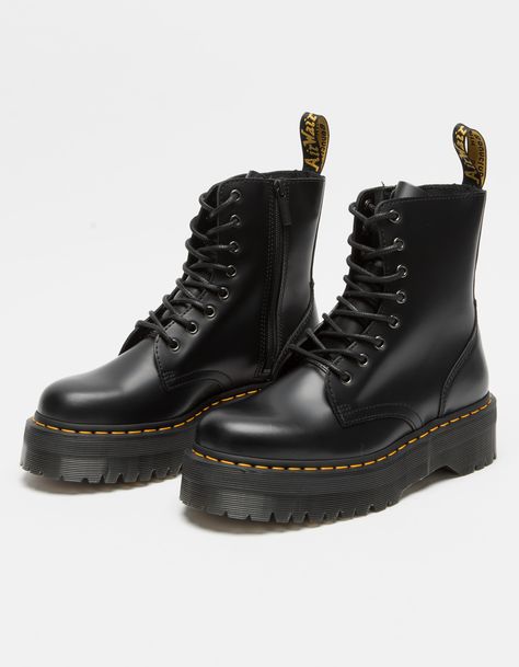 Dr. Martens Jadon Platform Boots. A fierce evolution of our 8-eye boot, the Jadon retains all its original details — grooved edges, yellow stitching and a heel-loop — and adds a chunky, empowering platform sole. Inner ankle zip. Made with the classic Dr. Martens Polished smooth leather, a lightly textured, highly durable leather with a soft sheen. Platform height 1 3/4". Imported.NOTE: Runs large; size down if you are between sizes. Dr Martens Platform Boots, Jadon Platform Boots, Dr Martens Platform, Doc Martens Women, Doc Marten Boot, Jadon Boots, Dr Martens Jadon, Doc Martens Boots, Dr Shoes