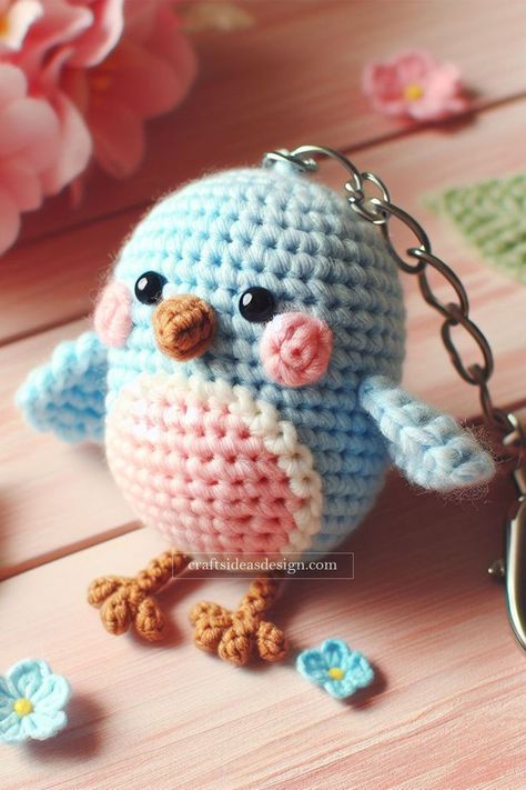 Crochet Bird Keychain Crochet Birds Free Pattern, Bird Keychain, Crochet Bird, Crochet Coin Purse, Charmed Characters, Keychain Pattern, Crochet Birds, Button Crafts, Cute Crochet