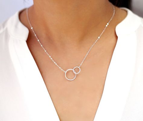 Interlocking Circle Necklace Double Circle Pendant Necklace 14k Gold Initial Necklace, Double Circle Necklace, Interlocking Circle Necklace, Initial Necklace Silver, Necklace Outfit, Sister Necklace, Long Silver Necklace, Initial Necklace Gold, Circle Pendant Necklace