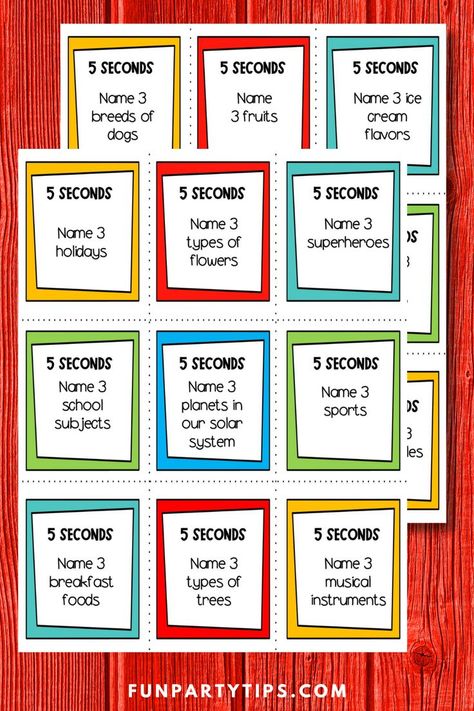 Need a big group game idea that’ll keep everyone on their toes? The 5 Seconds Game is your go-to! Perfect as a family game night idea or a fun party idea for a big group, this think-fast game is packed with funny questions that bring out the wildest answers under pressure. With just 5 seconds to name 3 things, it’s the ultimate big group icebreaker game for endless laughs. Grab your 5 seconds game questions, and let the fun begin! Five Second Rule Game Questions, 5 Second Game Questions, Name 3 Things Game Questions, Name 5 Things Game, 5 Second Rule Game Questions, 5 Second Rule Game, Funny Games For Groups, 5 Second Rule, Easy Party Games