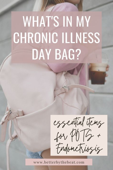 What’s in My Chronic Illness Day Bag? - Better By The Beat Spoonie Bag, Terminal Illness Bucket List, Chronic Illness Cart, Chronic Illness Journal Ideas, Chronic Illness Essentials, Chronic Illness Journal, Living With Chronic Illness, Dysautonomia Pots, Pacing Guide Chronic Illness