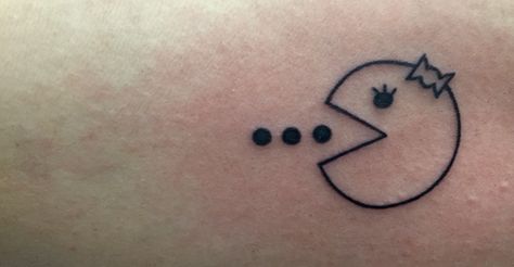 Pacman Mr And Mrs Pacman Tattoo, Mrs Pacman Tattoo, Pacman Tattoo Ideas, Pacman Tattoo, Friends Tattoos, Partner Tattoos, Pacman Ghost, Ghost Tattoo, Matching Tattoo