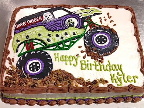 Grave Digger cake by BennysBakeryCakes, via Flickr Grave Digger Cake, Monster Jam Birthday Cake, Monster Truck Birthday Cake, Digger Cake, Digger Birthday, Monster Jam Birthday, Monster Jam Party, Truck Birthday Cakes, Monster Truck Cake