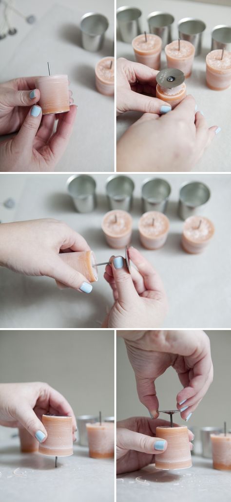 DIY wedding // how to melt & pour your very own votive candle ~ using votive molds and wick pins! Candle Recipes, Expensive Candles, Hand Dipped Candles, Making Candles Diy, Spa Candle, Candle Molds Diy, Candle Making Business, Making Candles, Candle Craft