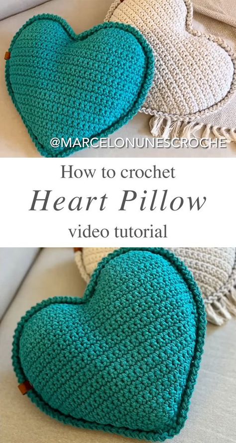 Crocheted Heart Pillow, Crochet Heart Shaped Pillow Free Pattern, Heart Shaped Crochet Pillow, Crochet Mini Pillow, Crochet Heart Pillow Tutorial, Friendship Crochet Ideas, Free Crochet Patterns Pillow, How To Crochet A Pillow, Crochet Heart Pillow Free Pattern