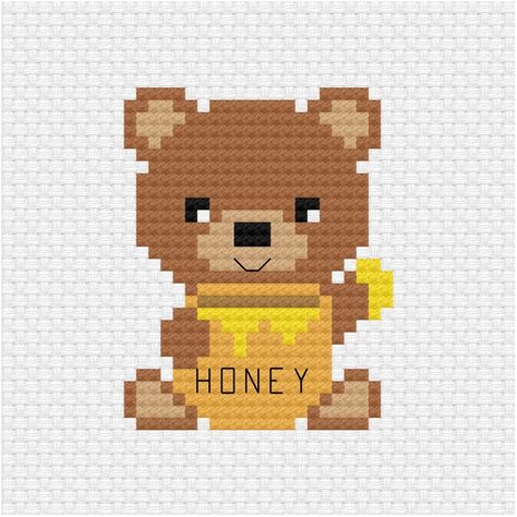 Bear Cross Stitch Pattern, Bear Cross Stitch, Kawaii Cross Stitch, Easy Cross Stitch Patterns, Baby Cross Stitch Patterns, Animal Cross Stitch Patterns, Baby Jacke, Honey Bear, Beautiful Cross Stitch