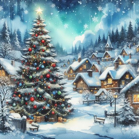 Village Images, Different Christmas Trees, Snowy Village, Journaling Scrapbook, Christmas Pics, Christian Cards, Painting Accessories, Winter Scenery, Christmas Scenes