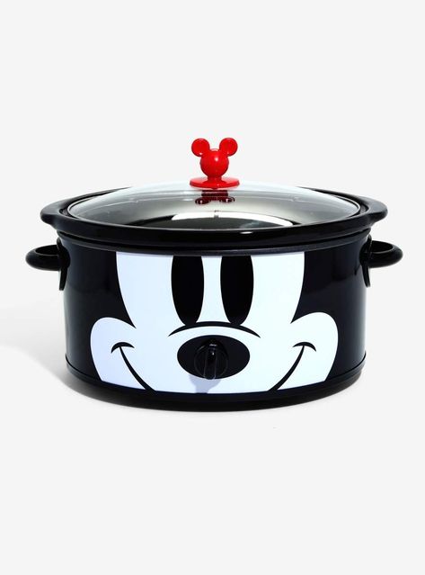 Add a little magic to dinner with this Disney Mickey Mouse slow cooker. The 6 quart Capacity is large enough to fit all of your favorite meals, from soups and stews to roasts and chicken. Adjust your cooking times with the high, low, warm temperature settings. Serve everything up on the included Mickey glove-shaped trivet right out of the removable stoneware insert. And when you're done, it's dishwasher safe, for easy clean-up! Slow Cookers, #slowcookers, slow cooker pot roast Kitchen Assesories, Cozinha Do Mickey Mouse, Disney Kitchen Decor, Mickey Kitchen, Mickey Mouse Kitchen, Casa Disney, Minnie Y Mickey Mouse, Metal Coasters, Mickey Mouse Design