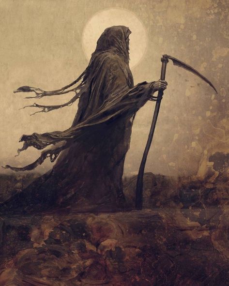 Scythe Tattoo, Grim Reaper Scythe, Grim Reaper Tattoo, Reaper Art, Grim Reaper Art, Dark Paintings, Horror Vintage, Dark Artwork, The Grim Reaper