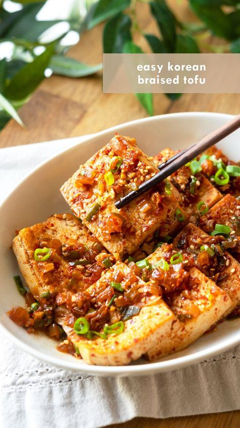 Korean Braised Tofu (Dubu Jorim) Korean Food Side Dishes, Braised Tofu, Asian Vegetables, Family Eating, Fried Tofu, Steamed Rice, Food Recepie, Tofu Recipes, Classic Series