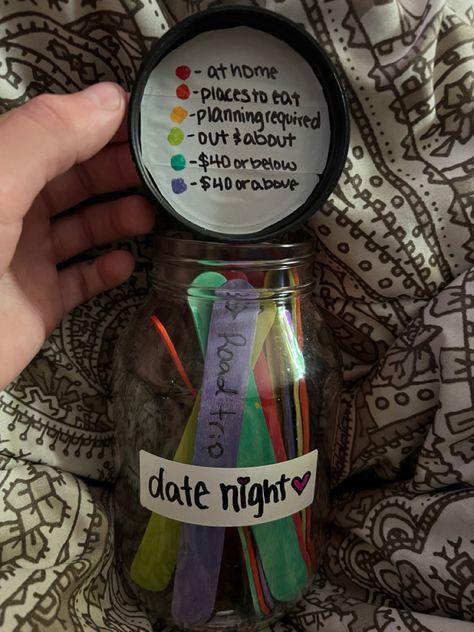 Diy Date Jar Ideas, Board Jar Ideas, Date Jar Categories, Jar Of Date Ideas, Mason Jar Date Night Ideas, Date Art Ideas, Date Night Crafts Diy, Solo Date Jar Ideas, Date Idea Jar Diy