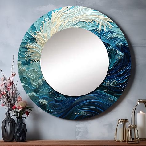 DesignArt proudly brings you our exclusive collection of mirror on metal with printed designs. Metal wall decors, a staple decor item in every home have now become more than just a mirror- they have become piece of art. Mirror Frame Painting Ideas, Wardrobe Painting, Funky Mirror Ideas, Round Mirror Wall Decor, Mirror Design Ideas, Nautical Home Decorating, Resin Mirror, Mirror Texture, Upcycle Clothing